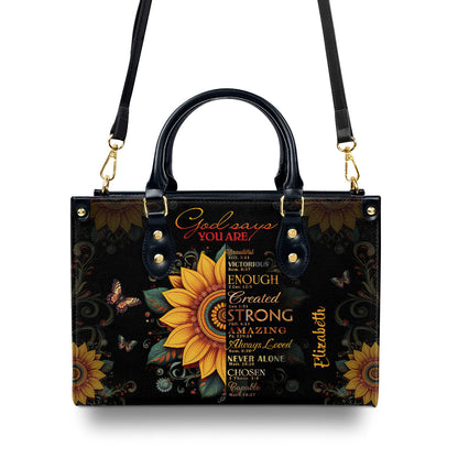 Jesuspirit | Personalized Leather Handbag With Zipper | Sunflower God Says You Are LHBM723