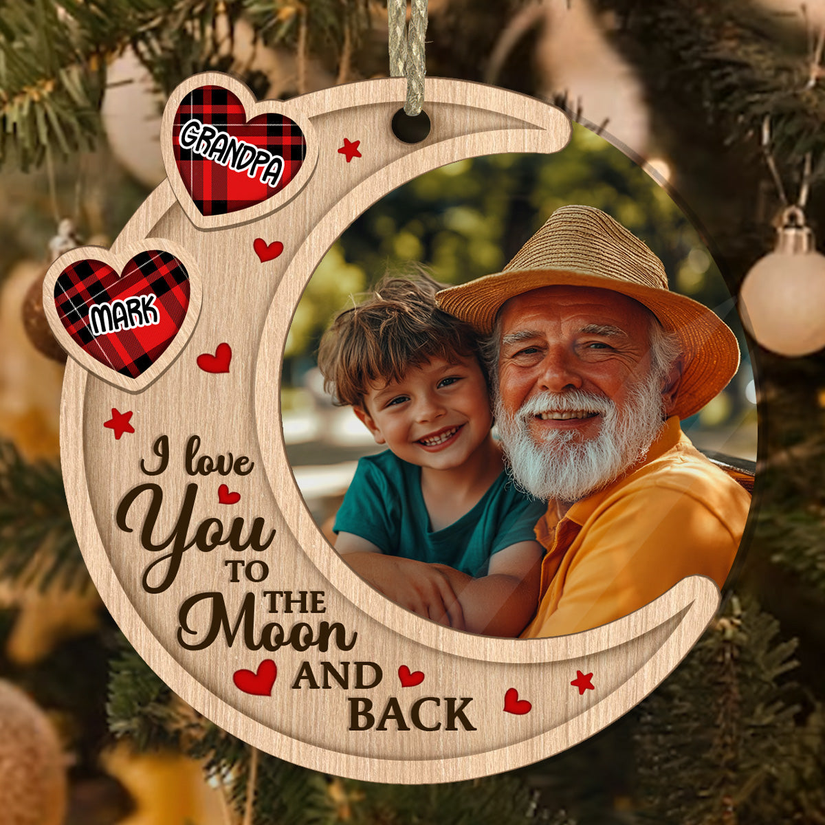 I Love You To The Moon And Back | Personalized Wood & Acrylic Ornament