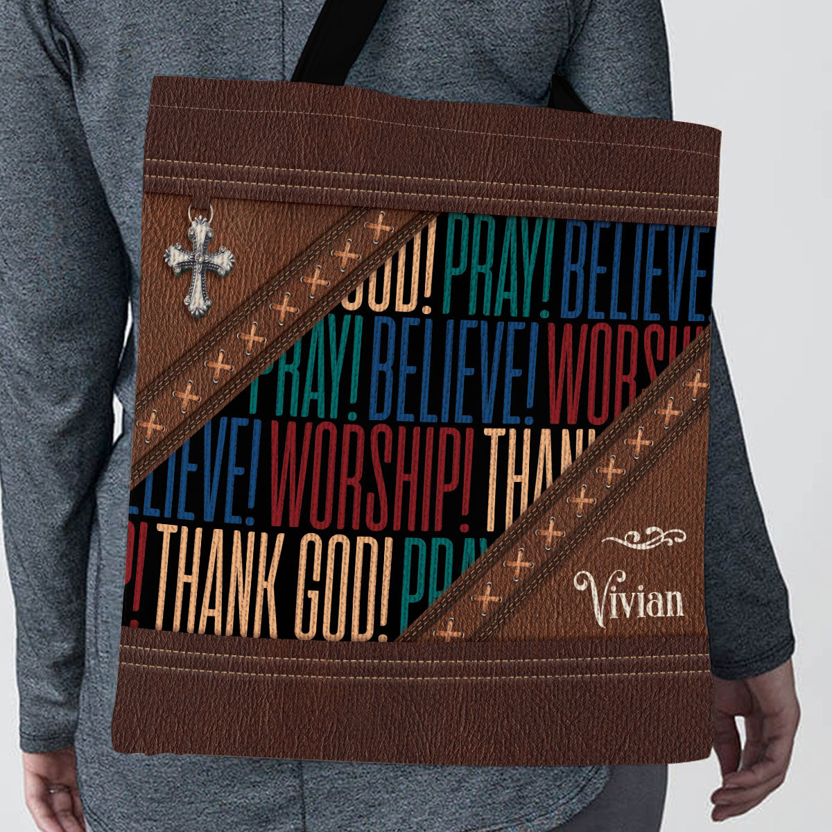 Special Personalized Christian Tote Bag - Pray, Believe, Worship NM136