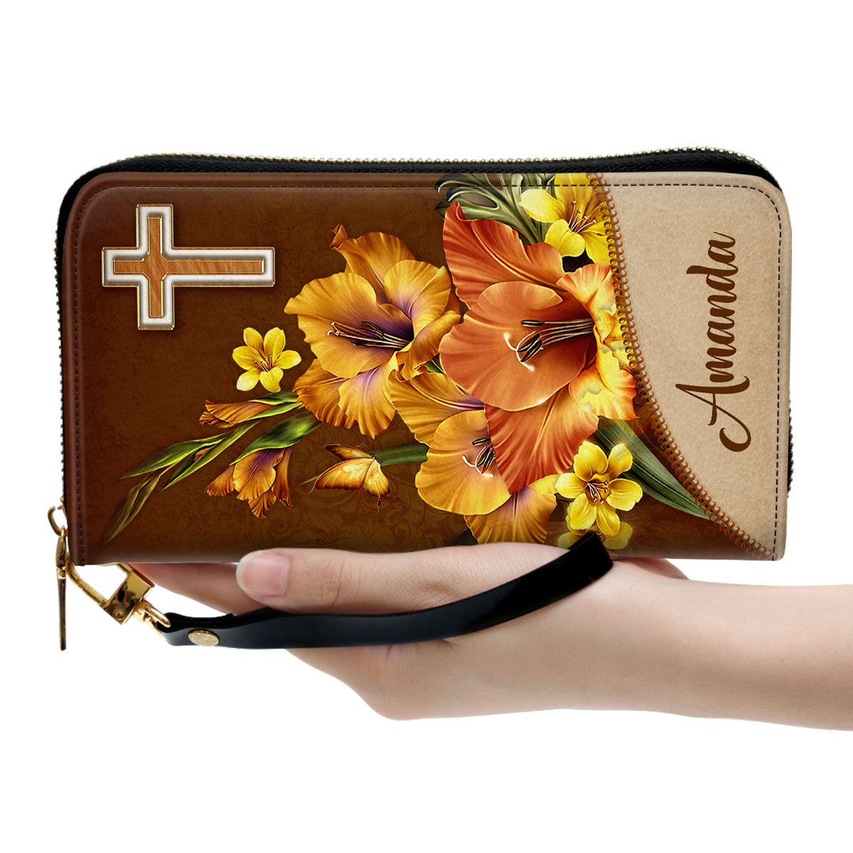 Jesuspirit | Matthew 5:8 | Blessed Are The Pure In Heart | Gifts For Christian Women | Personalized Zippered Leather Clutch Purse CPHN609B