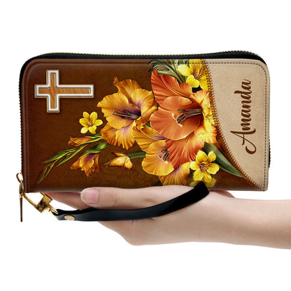 Jesuspirit | Matthew 5:8 | Blessed Are The Pure In Heart | Gifts For Christian Women | Personalized Zippered Leather Clutch Purse CPHN609B