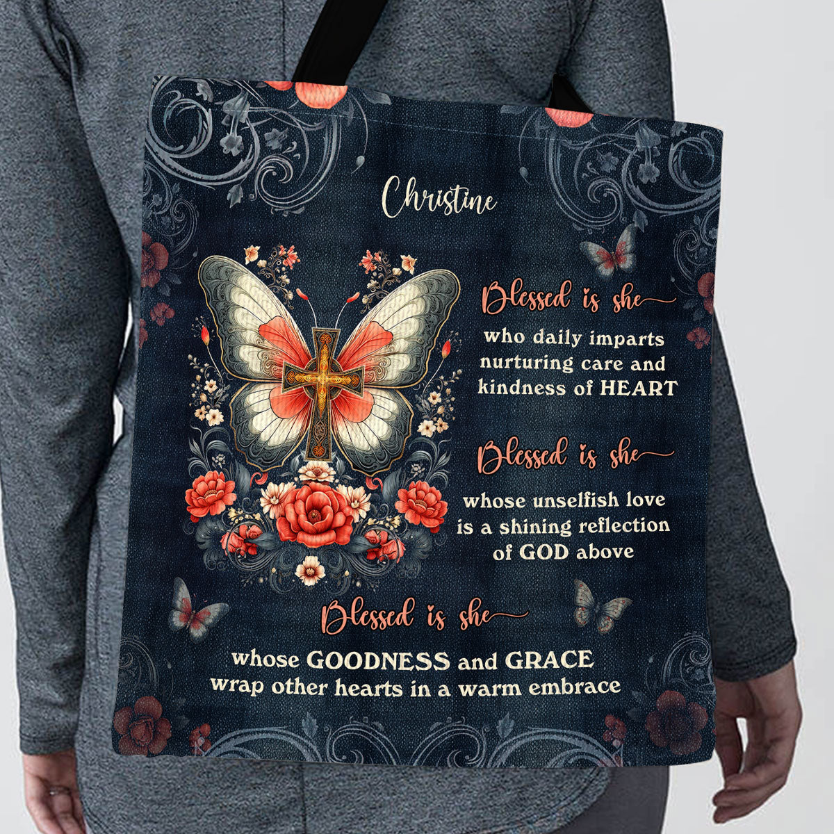 Jesuspirit Personalized Christian Tote Bag | Butterfly Blessed Is She TBM750