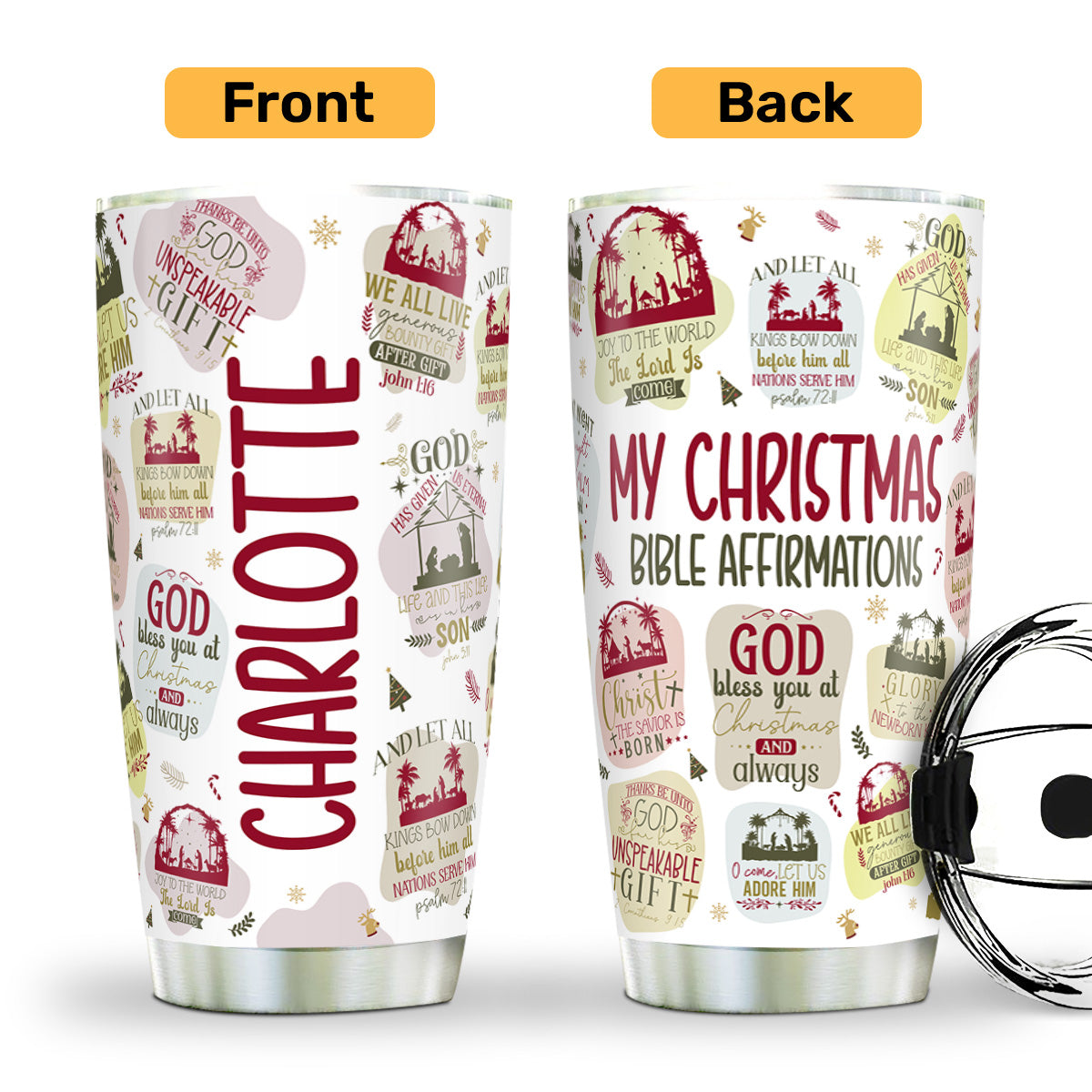 Christmas Bible Affirmations | Personalized Stainless Steel Tumbler