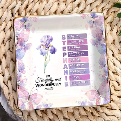 Fearfully And Wonderfully Made | Personalized Ceramic Ring Dish Square