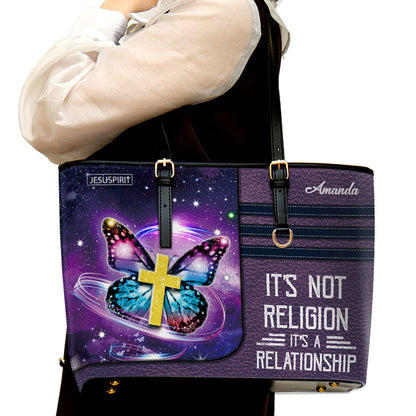 Beautiful Large Leather Tote Bag - It's Not Religion, It's A Relationship AHN222B