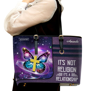 Beautiful Large Leather Tote Bag - It's Not Religion, It's A Relationship AHN222B