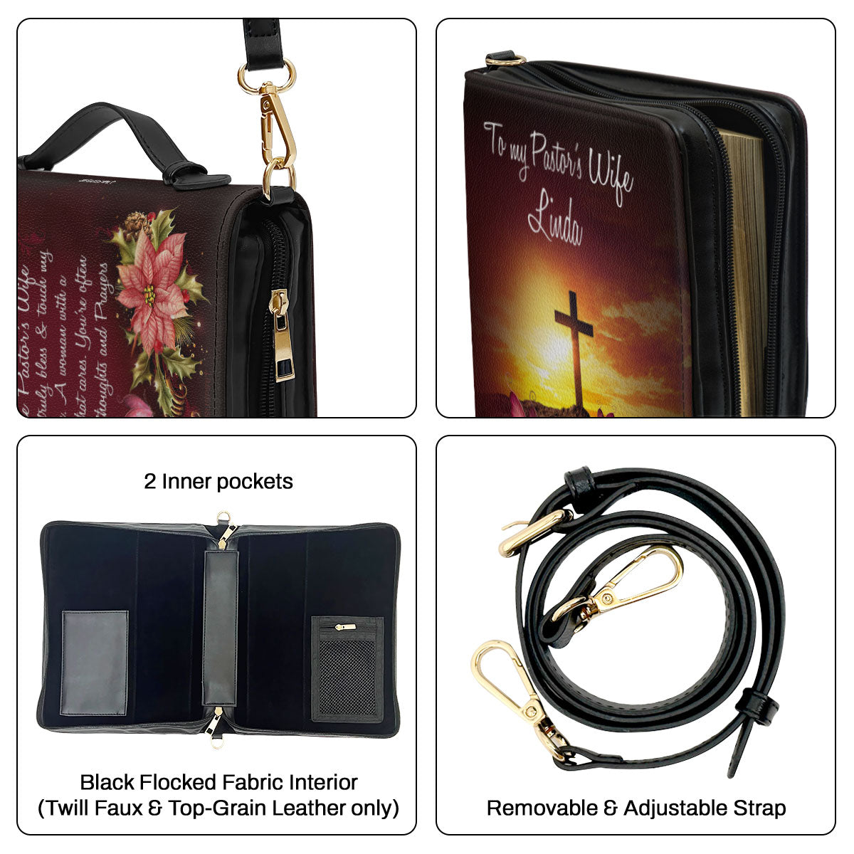 Jesuspirit | Personalized Zippered Bible Cover | More Than Just The Pastor's Wife | Flower And Cross | Meaningful Gift For Pastor's Wife BCH715