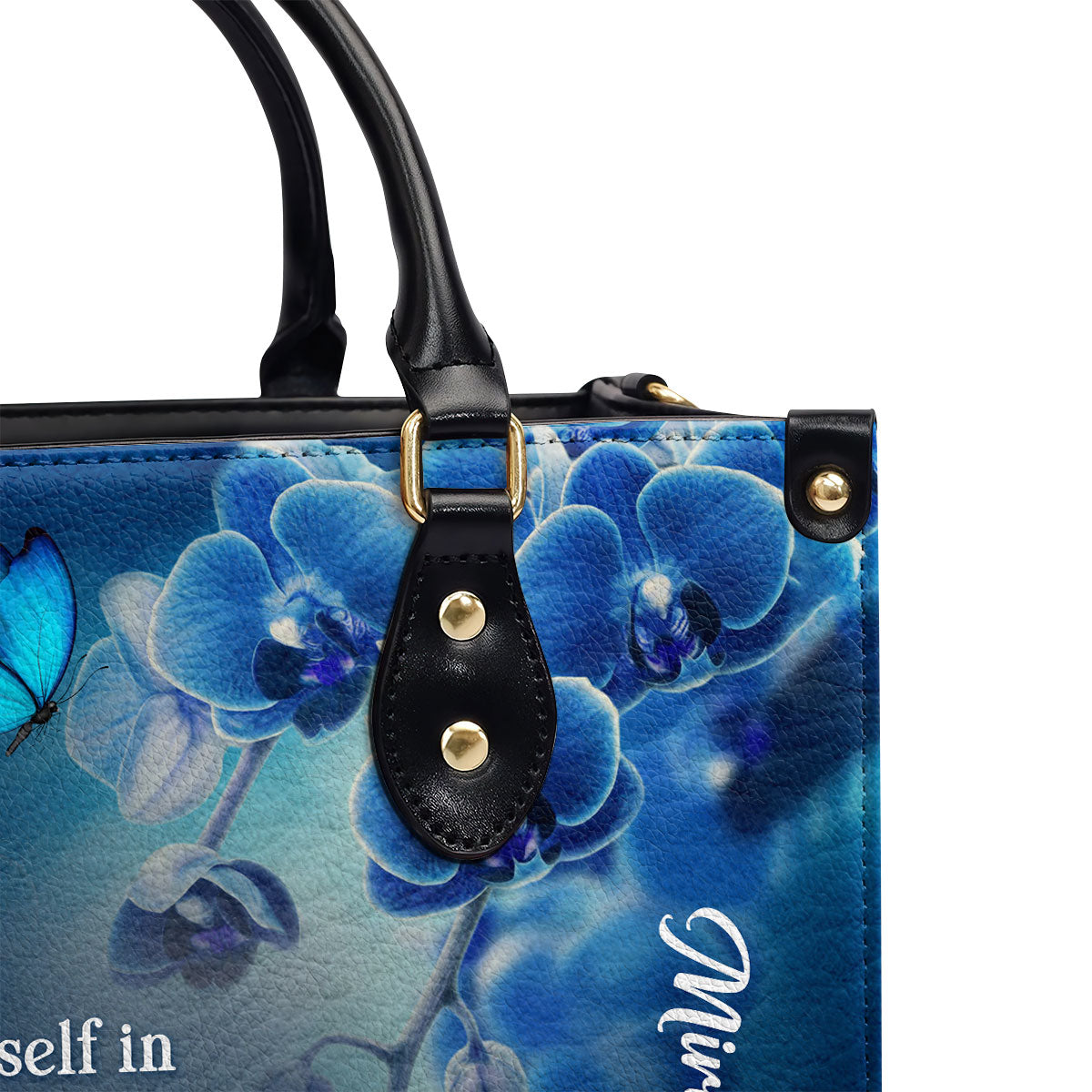 Jesuspirit | Personalized Leather Handbag | Delight Yourself In The Lord | Psalm 37:4 | Blue Orchids And Lilac H47