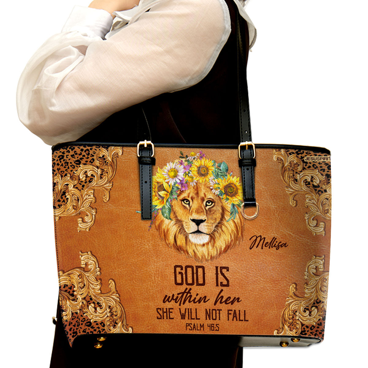 Gorgeous Large Leather Tote Bag - God Is Within Her, She Will Not Fall HIHN259