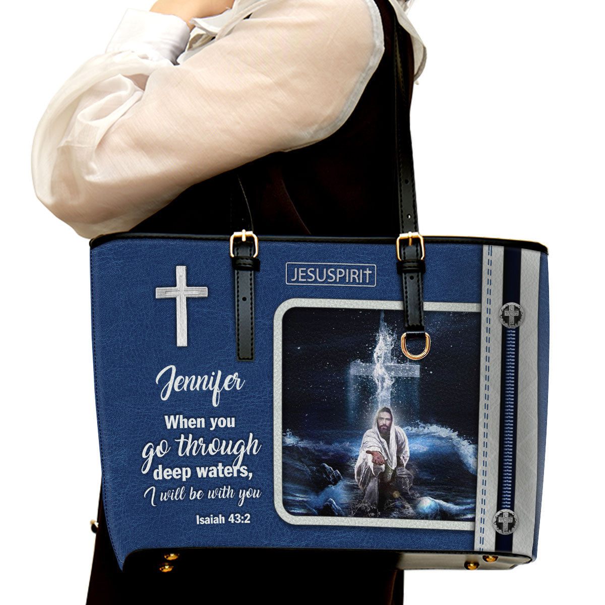 I Will Be With You - Unique Personalized Large Leather Tote Bag HIHN302