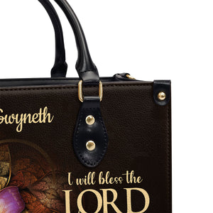 Jesuspirit Personalized Leather Handbag With Handle | Flower & Butterfly | Psalm 34:1 | I Will Bless The Lord At All Times LHBH605