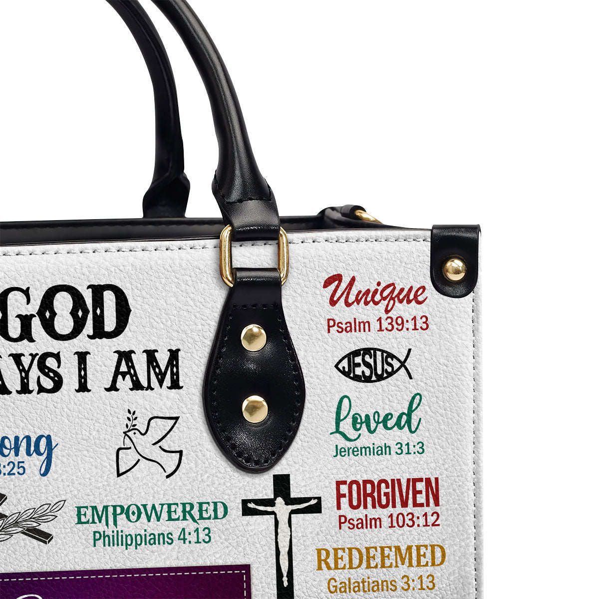 Jesuspirit | Personalized Leather Handbag With Handle | God Says I Am | Scripture Gifts For Christian Women LHBH742C