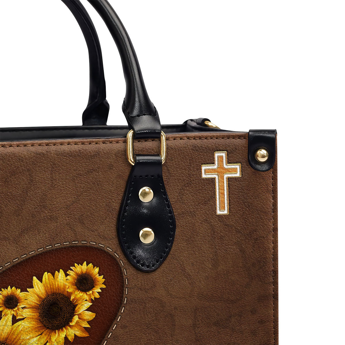 Jesuspirit | Personalized Sunflower Leather Handbag With Handle | Religious Gifts For Christian Women LHBHN653