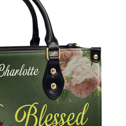 Jesuspirit | Christian Gifts For Women | Personalized Peony Leather Handbag With Handle | Blessed Are The Pure In Heart | Matthew 5:8 LHBHN676
