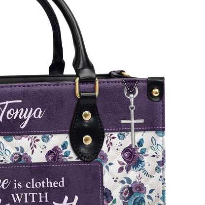 Jesuspirit | Proverbs 31:25 | Personalized Leather Handbag With Handle | She Is Clothed With Strength and Dignity | Religious Gift For Female Pastors LHBHN804