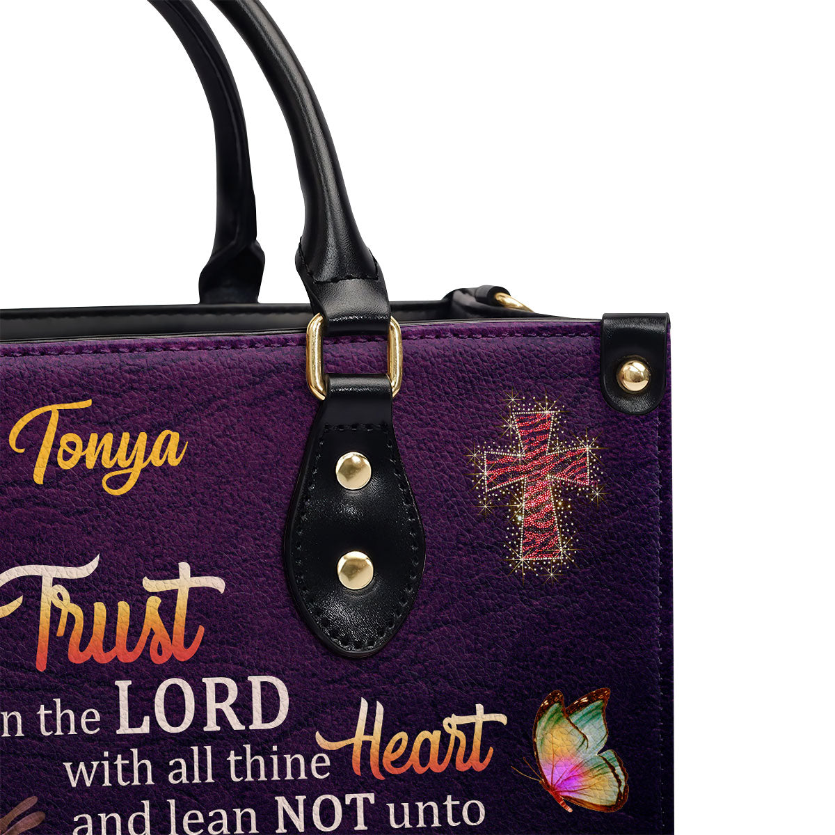 Jesuspirit | Proverbs 3:5-6 | Trust In The Lord With All Thine Heart | Flower And Cross | Personalized Leather Handbag LHBM677