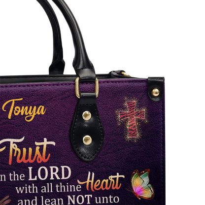 Jesuspirit | Proverbs 3:5-6 | Trust In The Lord With All Thine Heart | Flower And Cross | Personalized Leather Handbag LHBM677
