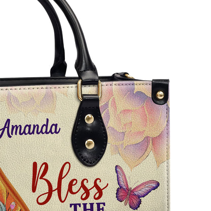 Jesuspirit | Bless The Lord O My Soul | Psalm 103:1 | Personalized Leather Handbag With Handle | Flower And Butterfly LHBM678