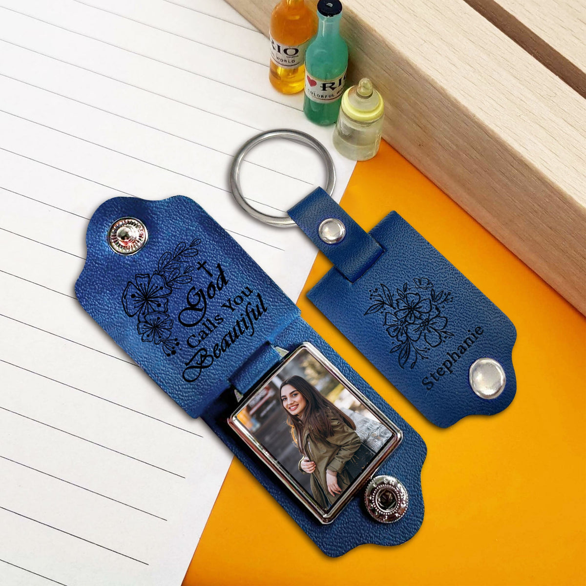 Jesuspirit Personalized Leather Photo Keychain | God Calls You Beautiful LPKHN04