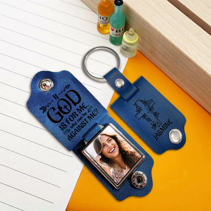 Jesuspirit Personalized Leather Photo Keychain | Who Can Against Me LPKHN06