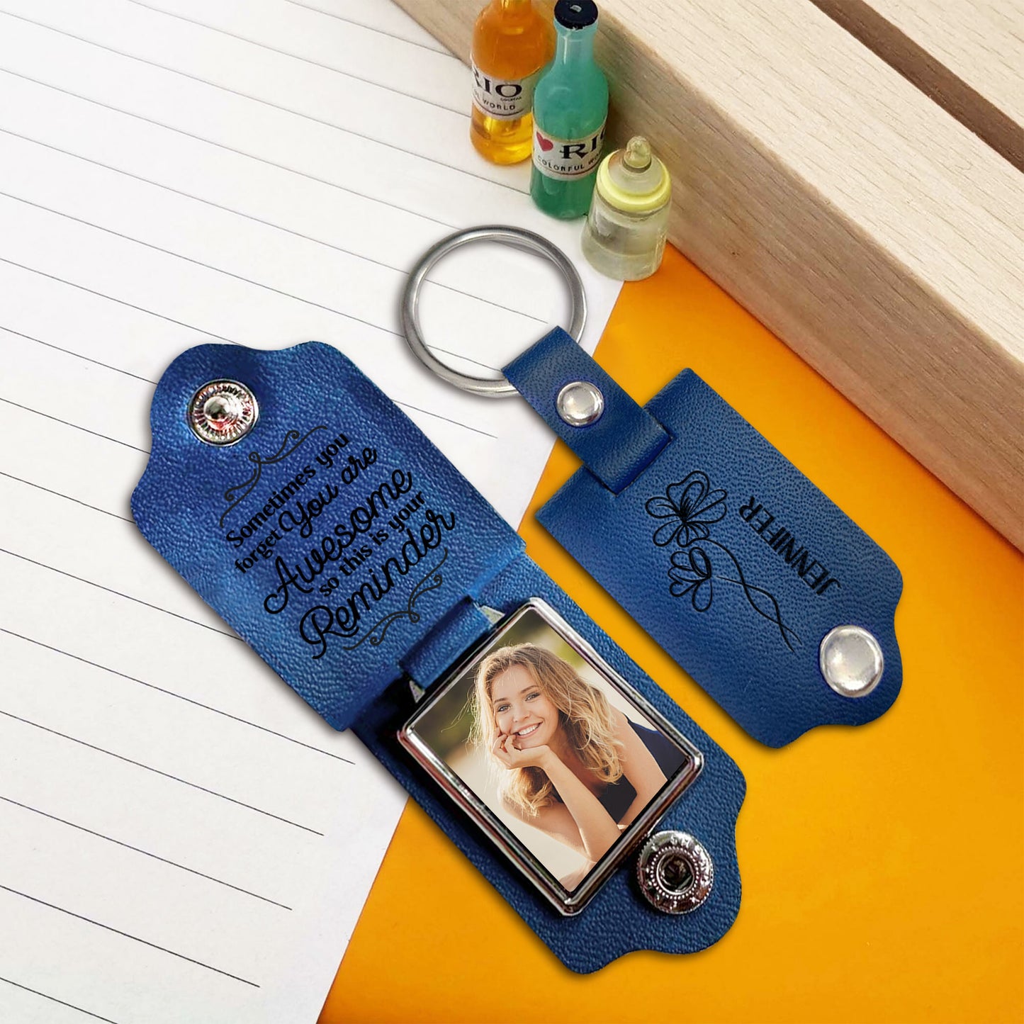 Jesuspirit Personalized Leather Photo Keychain | You Are Awesome LPKHN07