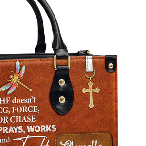 She Prays, Works, And Has Faith - Pretty Personalized Dragonfly Leather Handbag NUH274