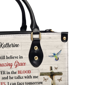 Gorgeous Personalized Cross Leather Handbag - I Still Believe In Amazing Grace NUHN145F