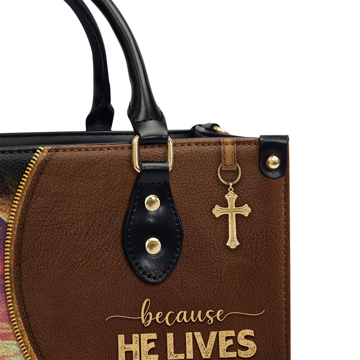 Beautiful Christian Leather Handbag - Because He Lives, I Can Face Tomorrow NUH267