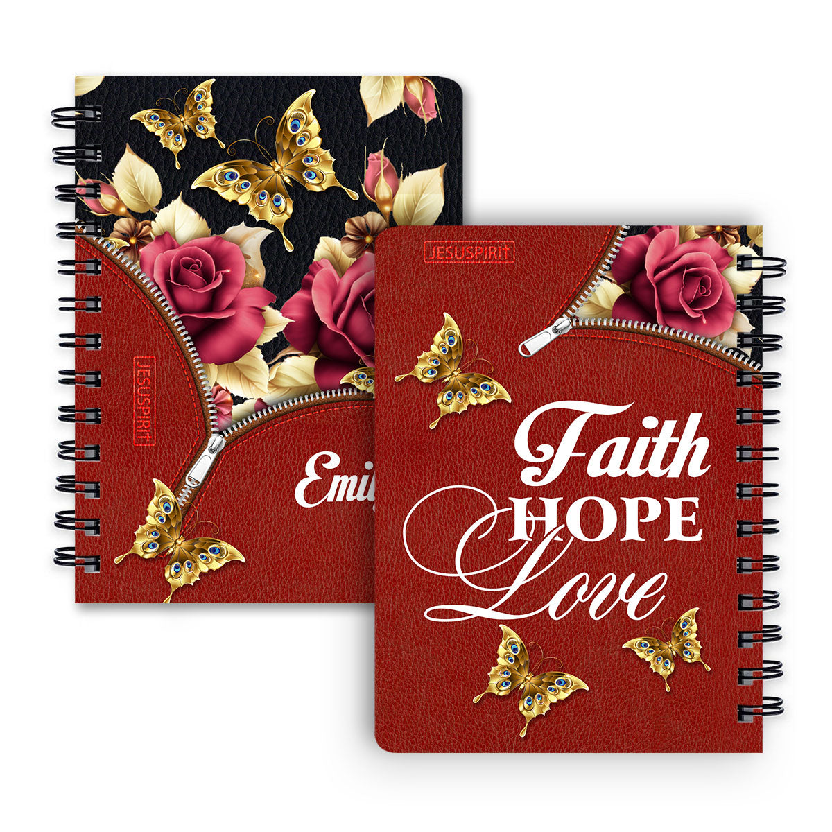 Gorgeous Personalized Rose Spiral Journal - Faith, Hope, Love I06