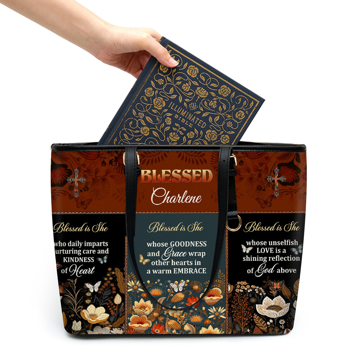 Blessed Is She | Personalized Large Leather Tote Bag LLTBM748