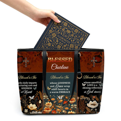 Blessed Is She | Personalized Large Leather Tote Bag LLTBM748