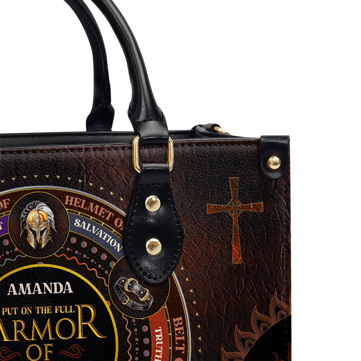 Jesuspirit | Personalized Zippered Leather Handbag With Handle | Religious Gift For Worship Friends | Armor Of God LHBM762