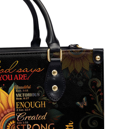 Jesuspirit | Personalized Leather Handbag With Zipper | Sunflower God Says You Are LHBM723