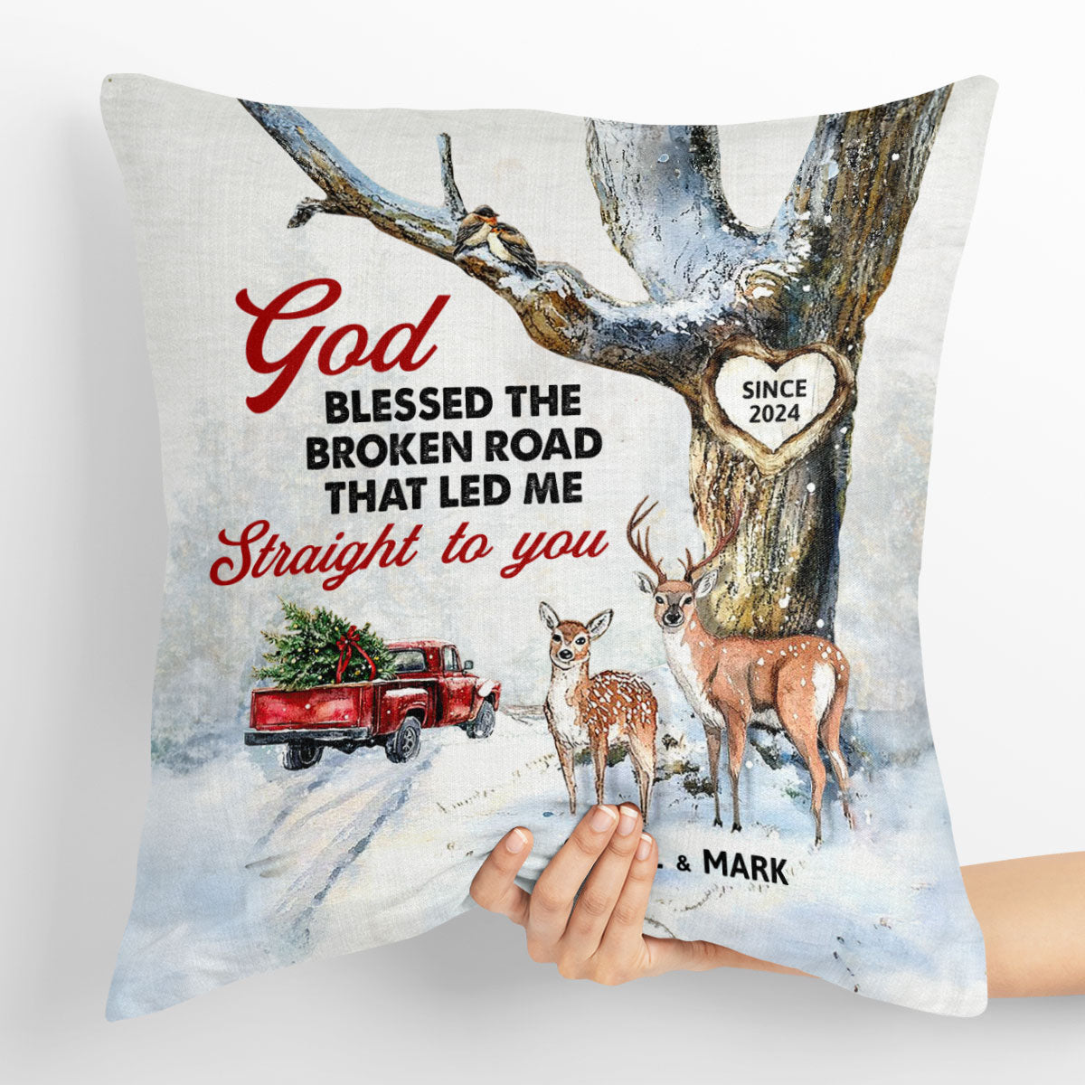 God Blessed The Broken Road That Led Me Straight To You | Personalized Crystal Velvet Pillow