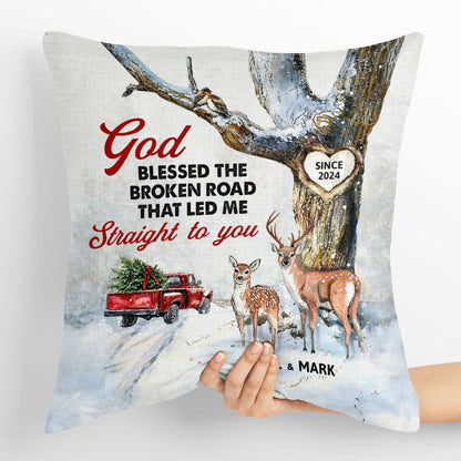 God Blessed The Broken Road That Led Me Straight To You | Personalized Crystal Velvet Pillow