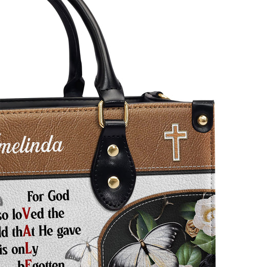 Jesuspirit | Personalized Leather Handbag | Christian Valentines Day Ideas | John 3:16 | For God So Loved The World | Bible Verse Spiritual Gifts LHBH832