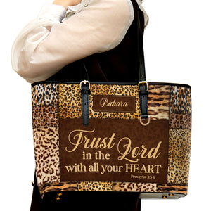 Jesuspirit | Faith Gifts For Christian Women | Personalized Large Leather Tote Bag With Long Strap | Trust In The Lord With All Your Heart | Proverbs 3:5-6 LLTBHN806