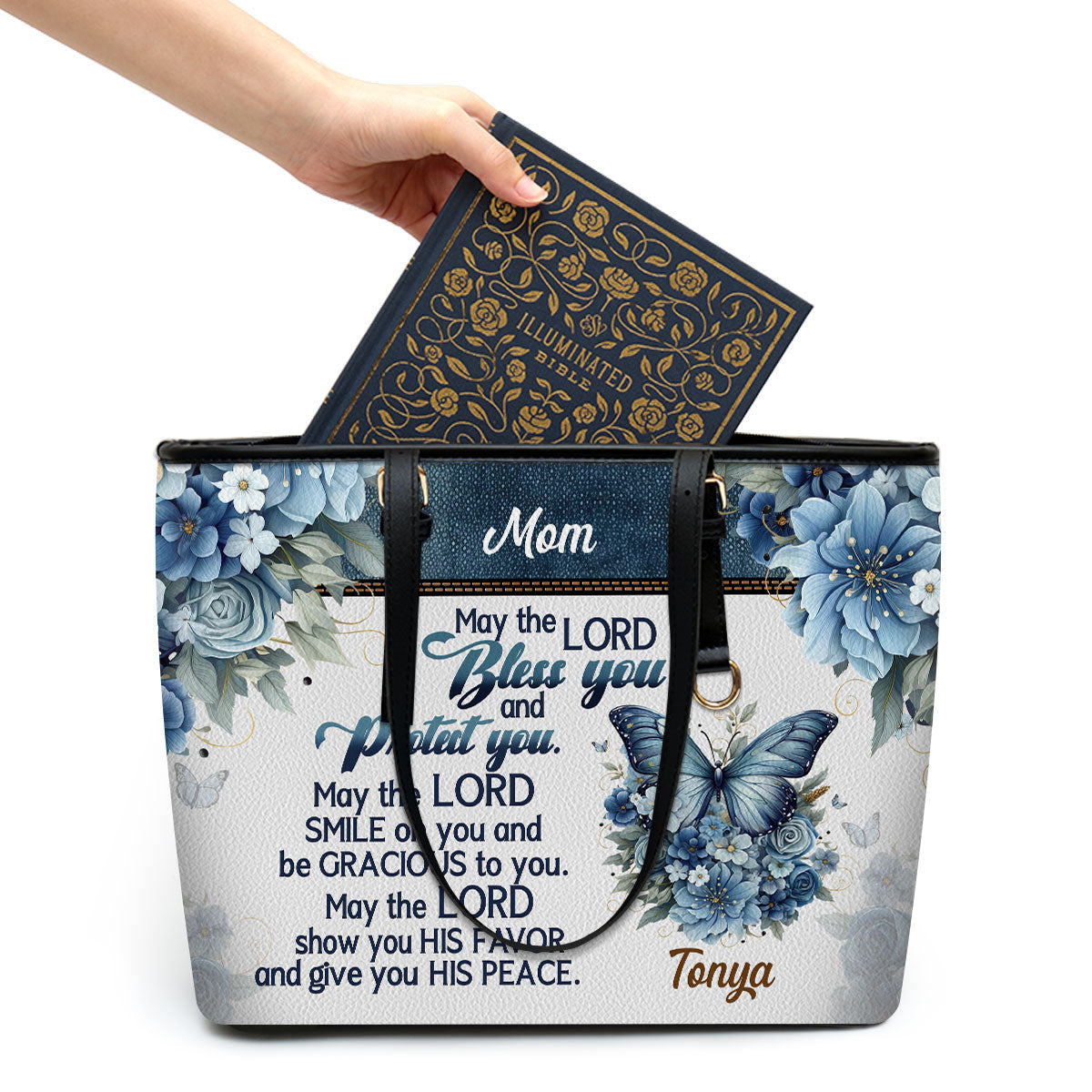 May The Lord Bless You And Protect You | Personalized Large Leather Tote Bag LLTBM784