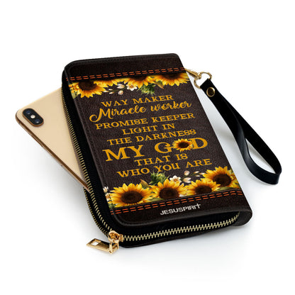 Jesuspirit | Personalized Sunflower Clutch Purse | Scripture Gifts For Christ Women | Way Maker And Miracle Worker HN147B