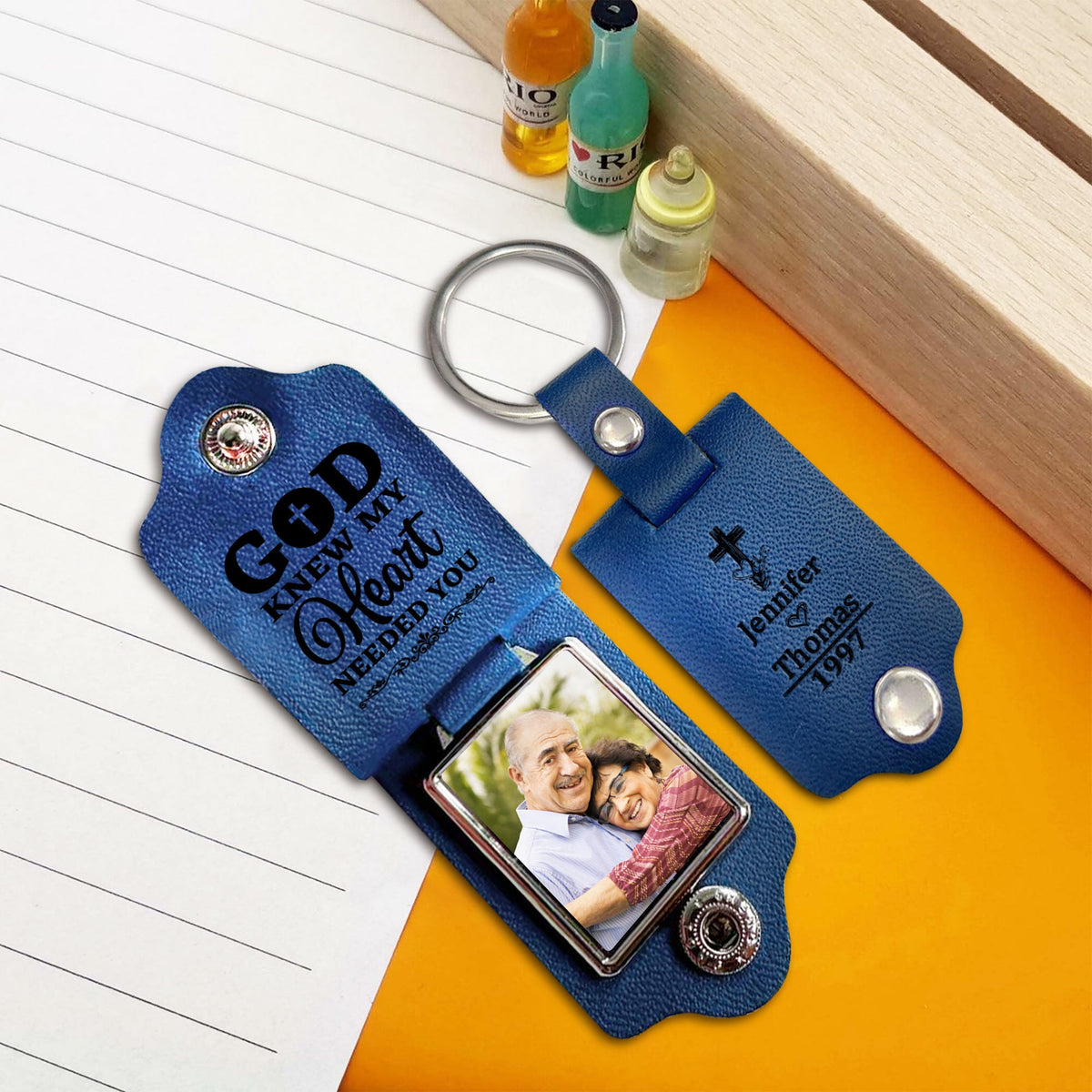God Knew My Heart Needed You - Leather Photo Keychain LPKM07
