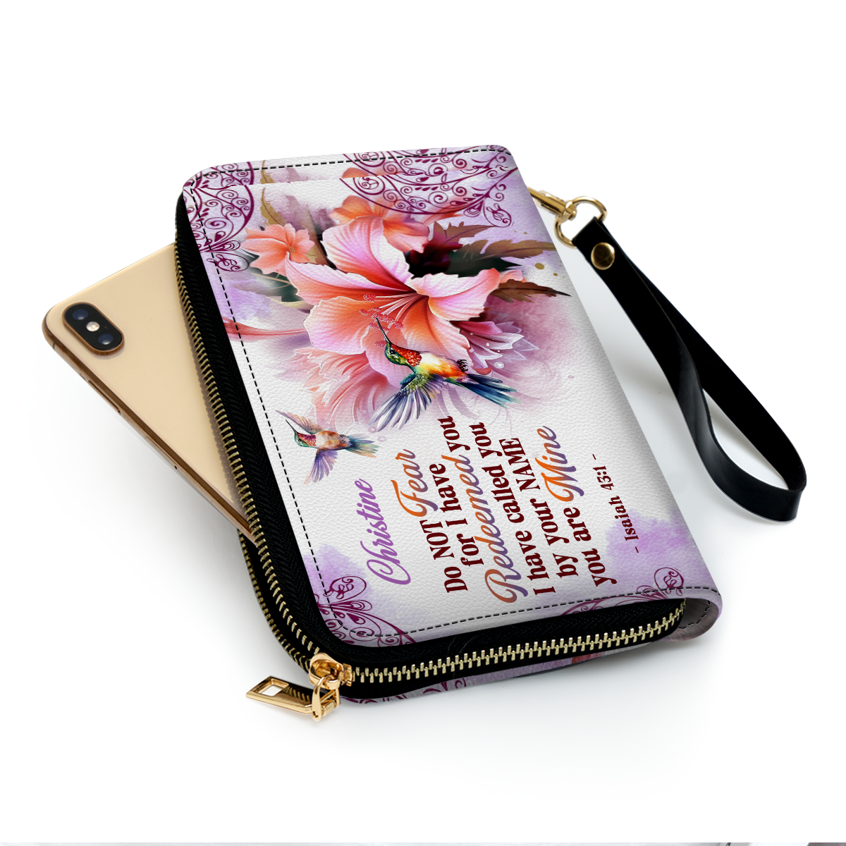Personalized Leather Clutch Purse With Wristlet Strap Handle | I Have Called You By Your Name