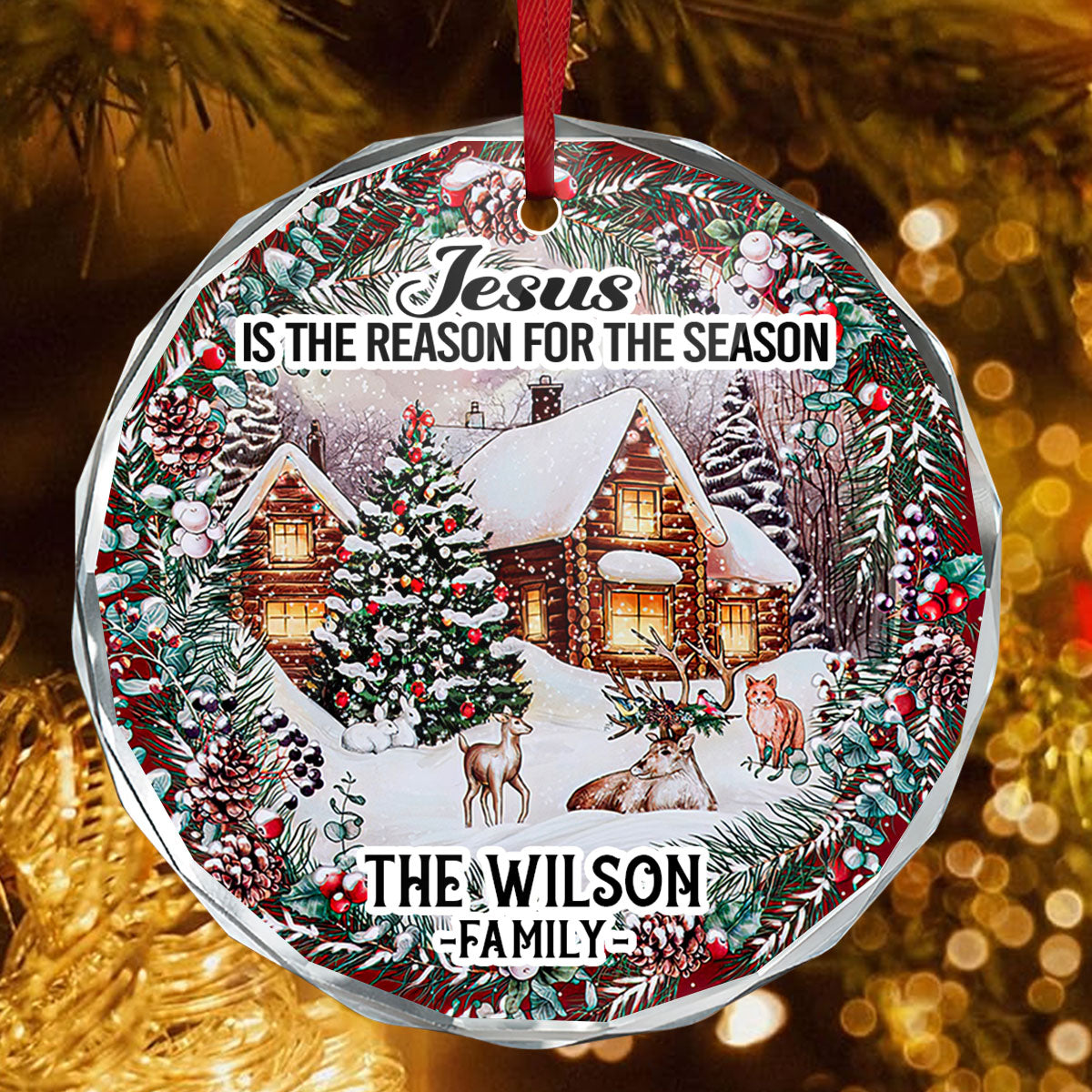 Jesus Is The Reason For The Season | Personalized 1-Side Round Glass Ornament