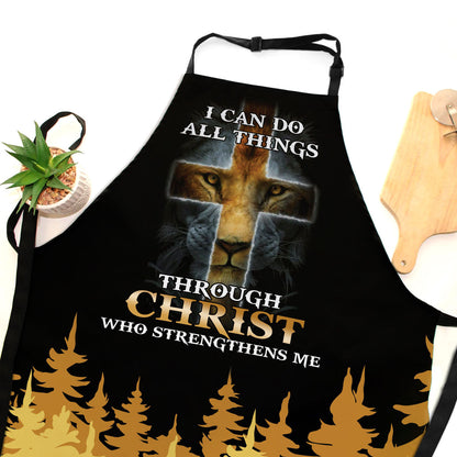 Jesuspirit | Philippians 4:13 | I Can Do All Things Through Christ | Lion And Cross | Personalized Apron With Tie Back Closure HN114