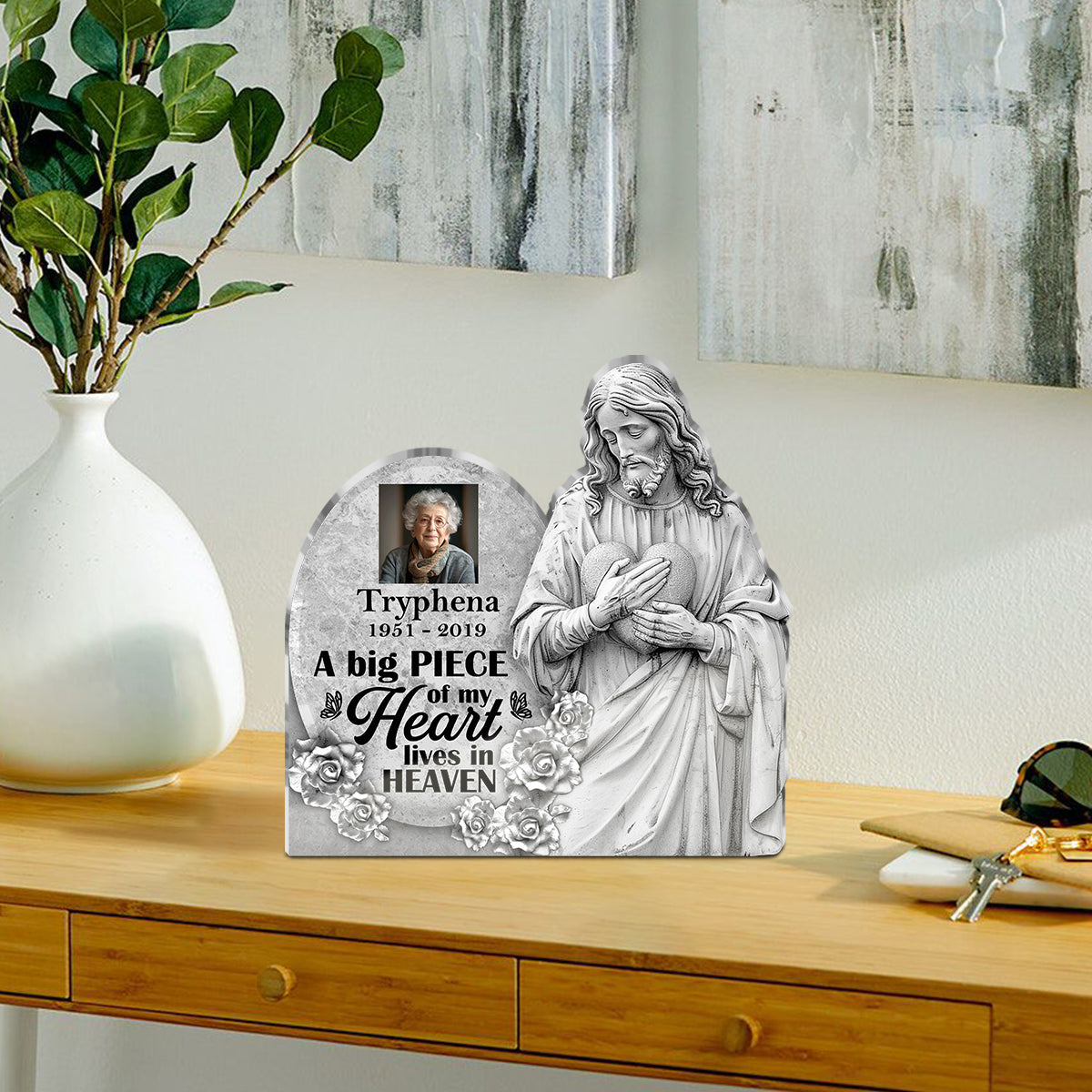 Jesuspirit | Personalized Memorial Acrylic Plaque | Spiritual Loving Gifts For Christians | A Big Piece Of My Heart Lives In Heaven APT01
