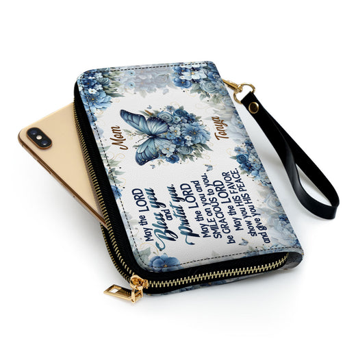 Jesuspirit | Personalized Leather Clutch Purse With Wristlet Strap Handle | Spiritual Gifts For Christian Women | May The Lord Bless You And Protect You CPM784