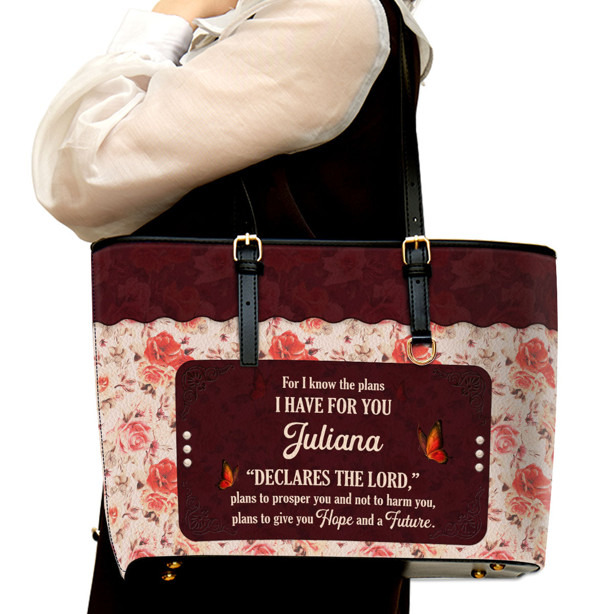 Jeremiah 29:11 | Spiritual Gifts Scripture Of Faith | Personalized Large Leather Tote Bag