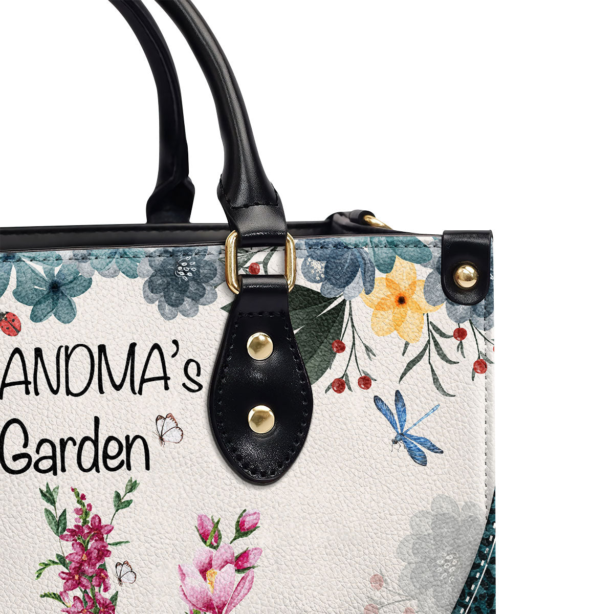 Grandma's Garden | Personalized Leather Handbag With Zipper LHBHN04