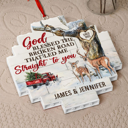 God Blessed The Broken Road That Led Me Straight To You | Personalized Circle Buildable Ornament-1 Side Print JSCBOPT2810TA