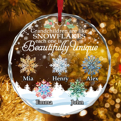 Grandchildren Are Like Snowflakes | Personalized 1-Side Round Glass Ornament