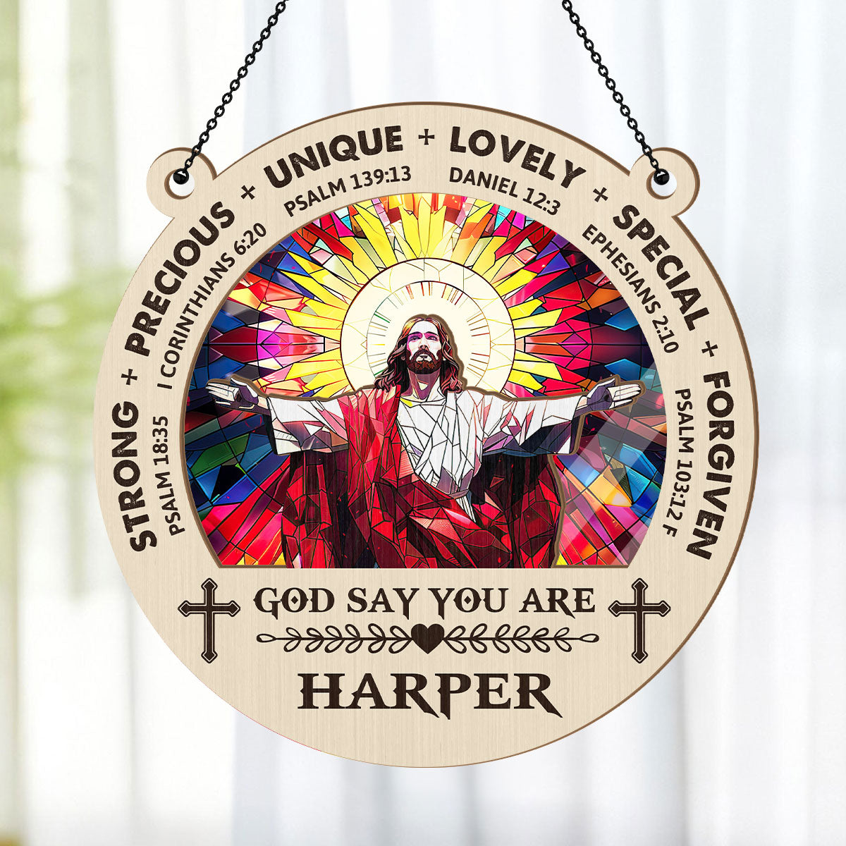 God Says I Am | Personalized Window Hanging Suncatcher JSWHSCPT1451L